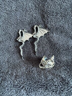 Costume Jewelry Dragon Earrings and Adjustable Ring Set
